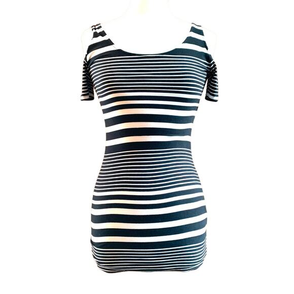 Striped Cold Shoulder Bodycon Tunic Dress - Picture 1 of 8